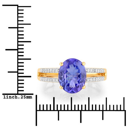 2.67 Carat Genuine Tanzanite and White Diamond 14K Yellow Gold Ring