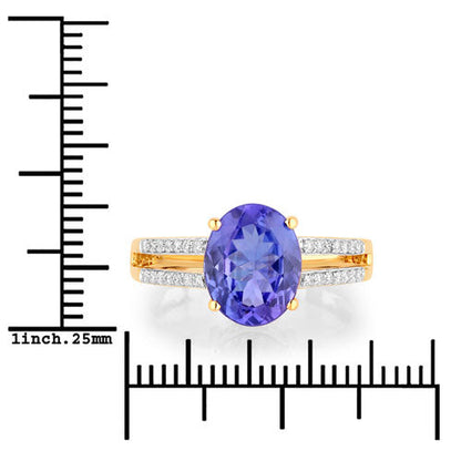 2.67 Carat Genuine Tanzanite and White Diamond 14K Yellow Gold Ring
