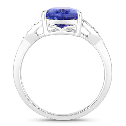 2.54 Carat Genuine Tanzanite and White Diamond 14K White Gold Ring