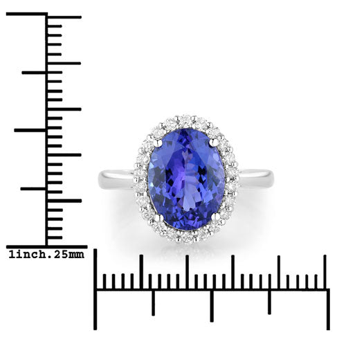 3.95 Carat Genuine Tanzanite and White Diamond 14K White Gold Ring