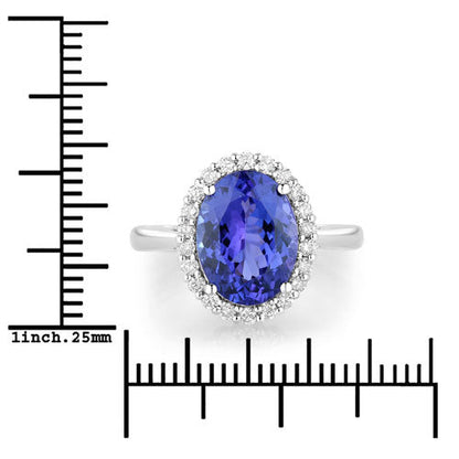 3.95 Carat Genuine Tanzanite and White Diamond 14K White Gold Ring