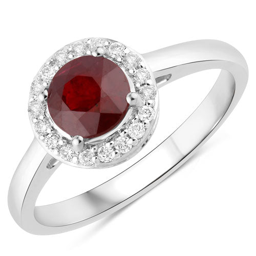 1.12 Carat Genuine Ruby and White Diamond 14K White Gold Ring