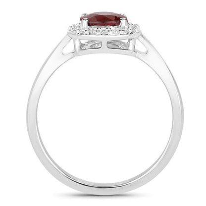 1.12 Carat Genuine Ruby and White Diamond 14K White Gold Ring