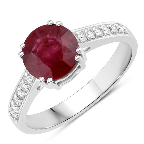2.20 Carat Genuine Ruby and White Diamond 14K White Gold Ring
