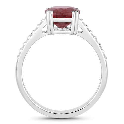 2.20 Carat Genuine Ruby and White Diamond 14K White Gold Ring