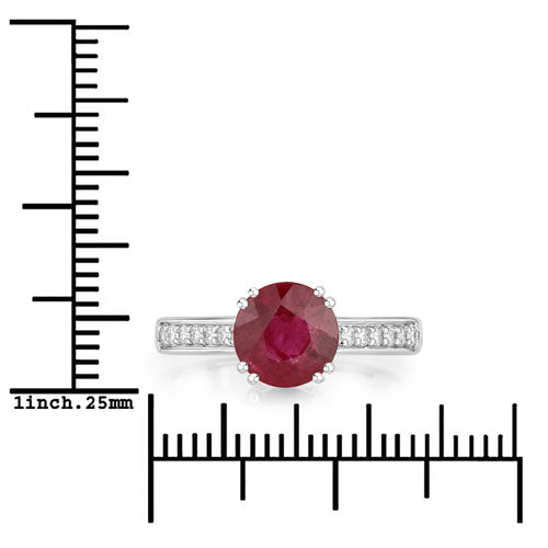 2.20 Carat Genuine Ruby and White Diamond 14K White Gold Ring