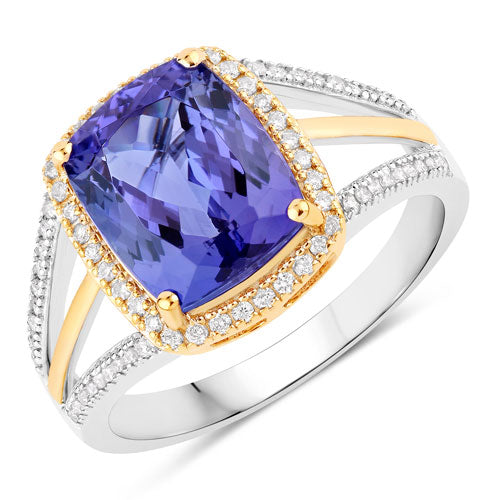 4.19 Carat Genuine Tanzanite and White Diamond 14K White Gold(Two-Tone) Ring