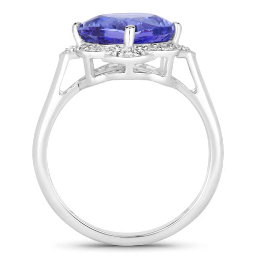 3.51 Carat Genuine Tanzanite and White Diamond 14K White Gold Ring