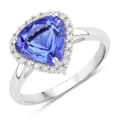 2.60 Carat Genuine Tanzanite and White Diamond 14K White Gold Ring