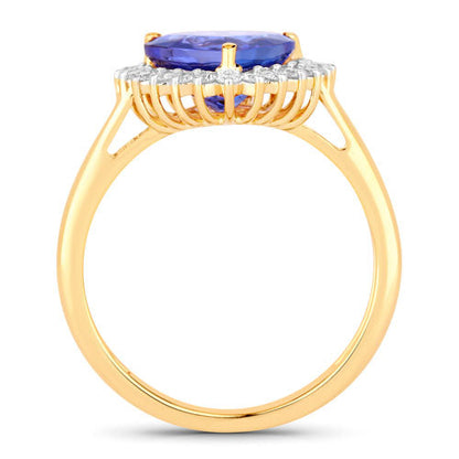 2.68 Carat Genuine Tanzanite and White Diamond 14K Yellow Gold Ring