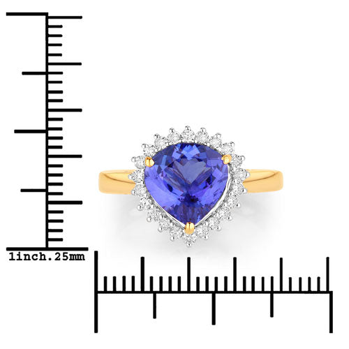 2.68 Carat Genuine Tanzanite and White Diamond 14K Yellow Gold Ring