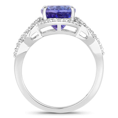 4.08 Carat Genuine Tanzanite and White Diamond 14K White Gold Ring