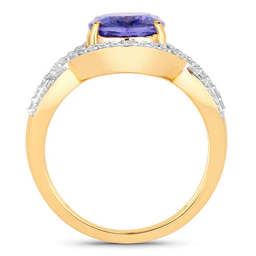 3.56 Carat Genuine Tanzanite and White Diamond 14K Yellow Gold Ring