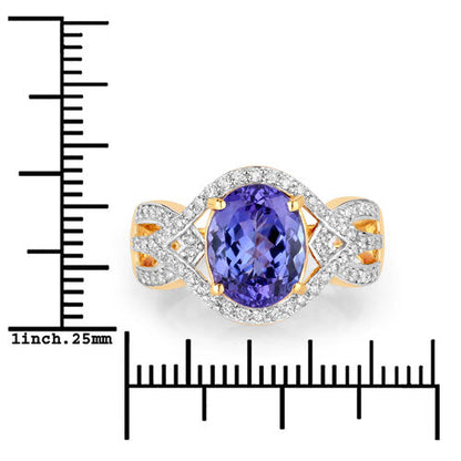 3.56 Carat Genuine Tanzanite and White Diamond 14K Yellow Gold Ring