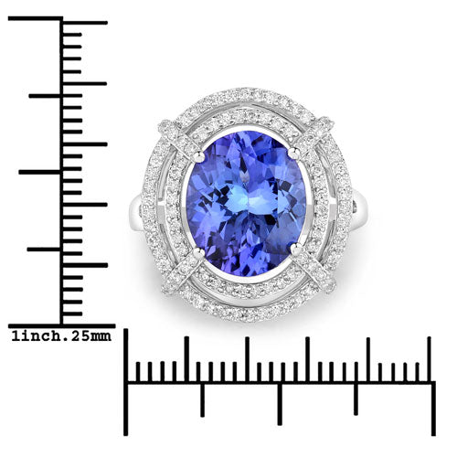 5.17 Carat Genuine Tanzanite and White Diamond 14K White Gold Ring