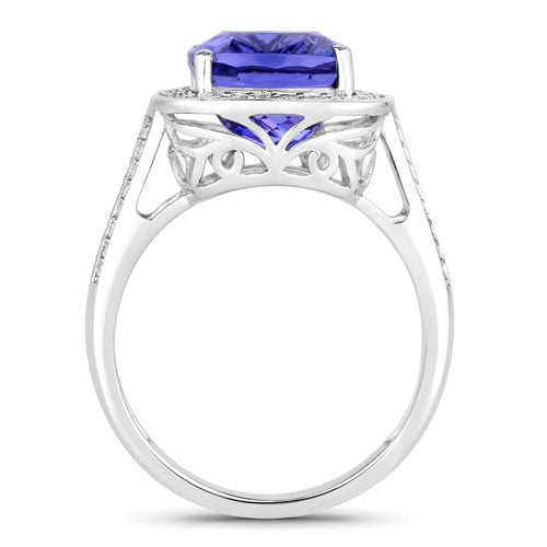 5.59 Carat Genuine Tanzanite and White Diamond 14K White Gold Ring
