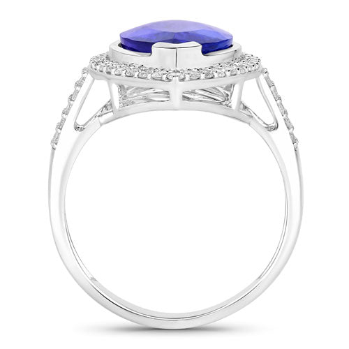 5.57 Carat Genuine Tanzanite and White Diamond 14K White Gold Ring