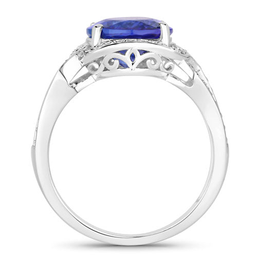 4.19 Carat Genuine Tanzanite and White Diamond 14K White Gold Ring