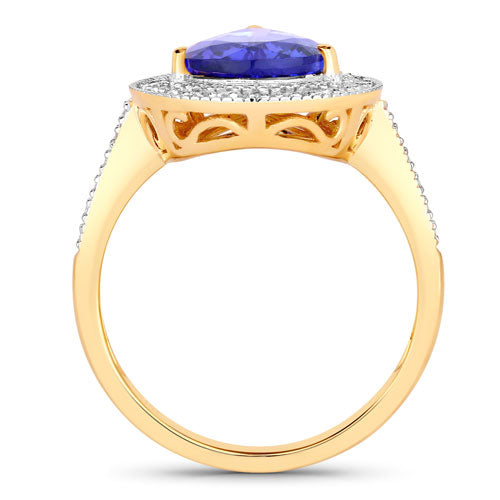 3.37 Carat Genuine Tanzanite and White Diamond 14K Yellow Gold Ring
