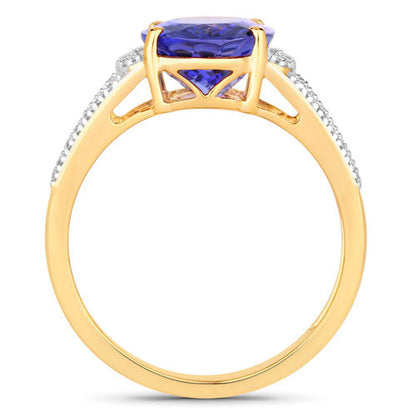 3.49 Carat Genuine Tanzanite and White Diamond 14K Yellow Gold Ring