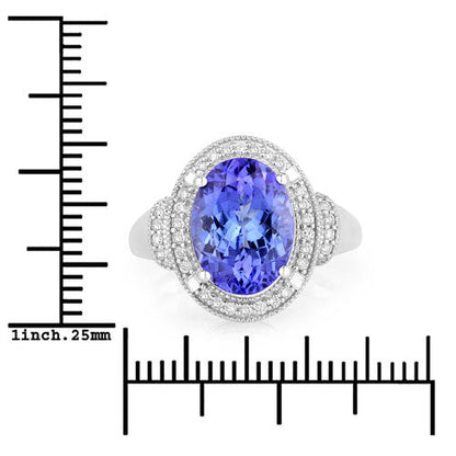 4.31 Carat Genuine Tanzanite and White Diamond 14K White Gold Ring