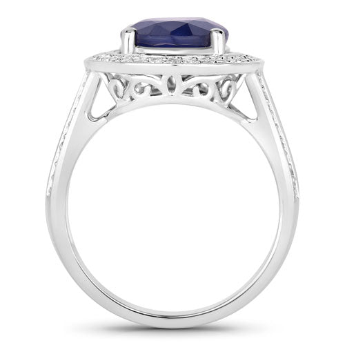 4.74 Carat Genuine Blue Sapphire and White Diamond 14K White Gold Ring