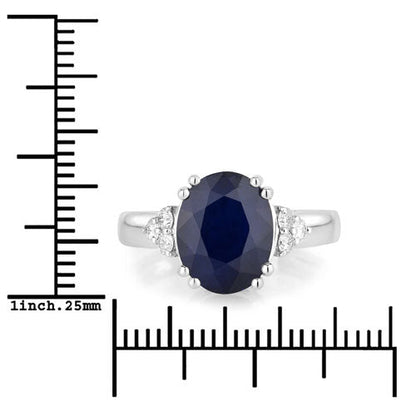 4.50 Carat Genuine Blue Sapphire and White Diamond 14K White Gold Ring