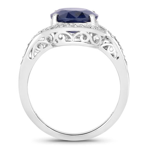 4.69 Carat Genuine Blue Sapphire and White Diamond 14K White Gold Ring