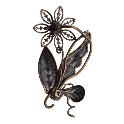 Vintage Blue Rhinestone Floral Brooch with Green Enamel Leaves - 32x69mm Base Metal Pin
