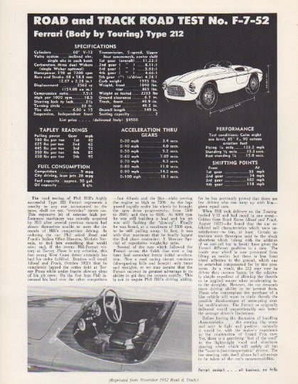 Road & Track Ferrari 212 Road Test