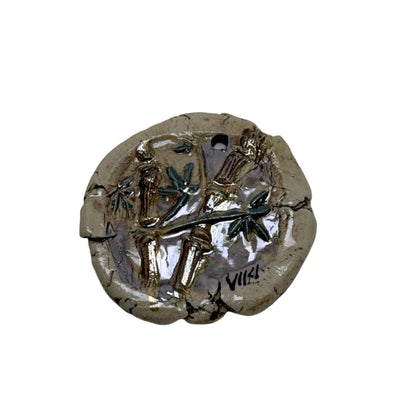 Handmade Ceramic Porcelain Pendant 46mm - Artist Signed Viki - Botanical Relief Design