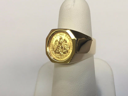 Fancy Solid White/Yellow/Rose Gold Handmade Coin Ring , Dos Pesos Coin ,