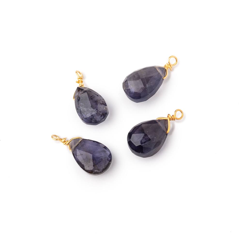 Set of 4 Vermeil Wire Wrapped 9x6mm Iolite Faceted Pear Focals