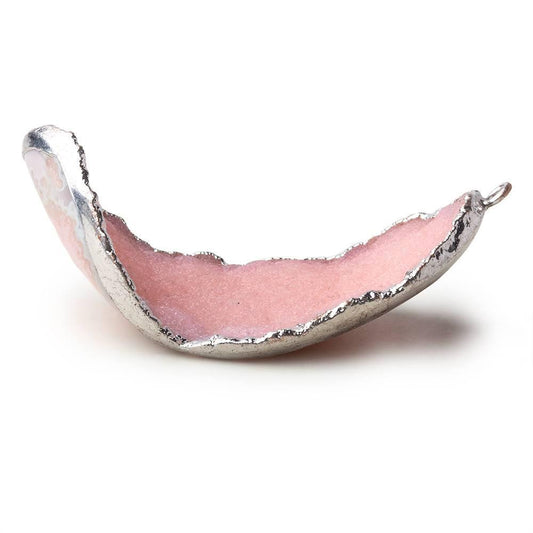 Silver Leafed Bubble Gum Pink Concave Drusy Pendant 1 focal bead 47x27x20mm  A Grade