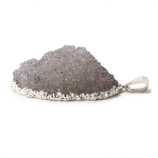 Silver Leafed Ice Grey Convex Drusy Pendant with Bail 1 focal bead 37x27x16mm  A Grade