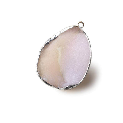 Silver Leafed Pale Pink Concave Drusy Pendant 1 focal bead 33x26x15mm  A Grade