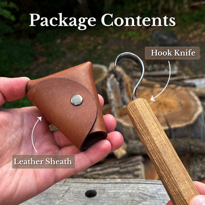 Spoon Carving Hook Knife with Leather Sheath, Blade 5.5 cm (2.17 inches)