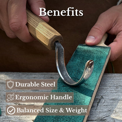 Spoon Carving Hook Knife with Leather Sheath, Blade 6.5 cm (2.56 inches)