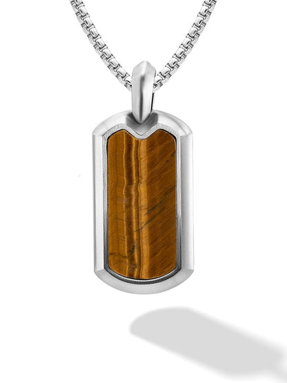 Tiger Eye Dog Tag Pendant Necklace