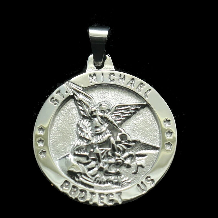 Stainless Steel St. Michael Medal for Men - Silver Polished