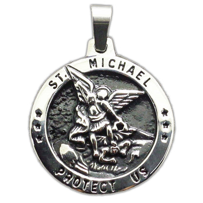Stainless Steel St. Michael Medal for Men - Silver Polished