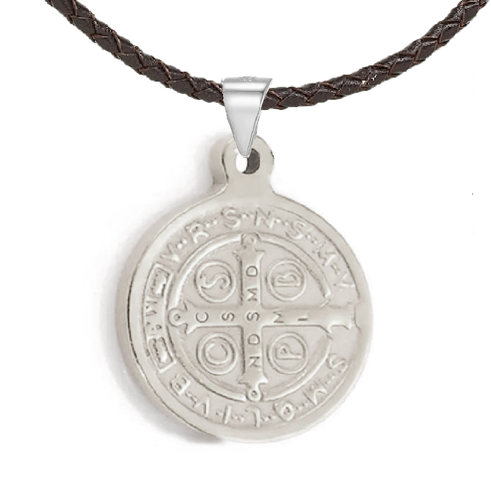 Stainless Steel St. Benedict Medal Necklace - 18 mm