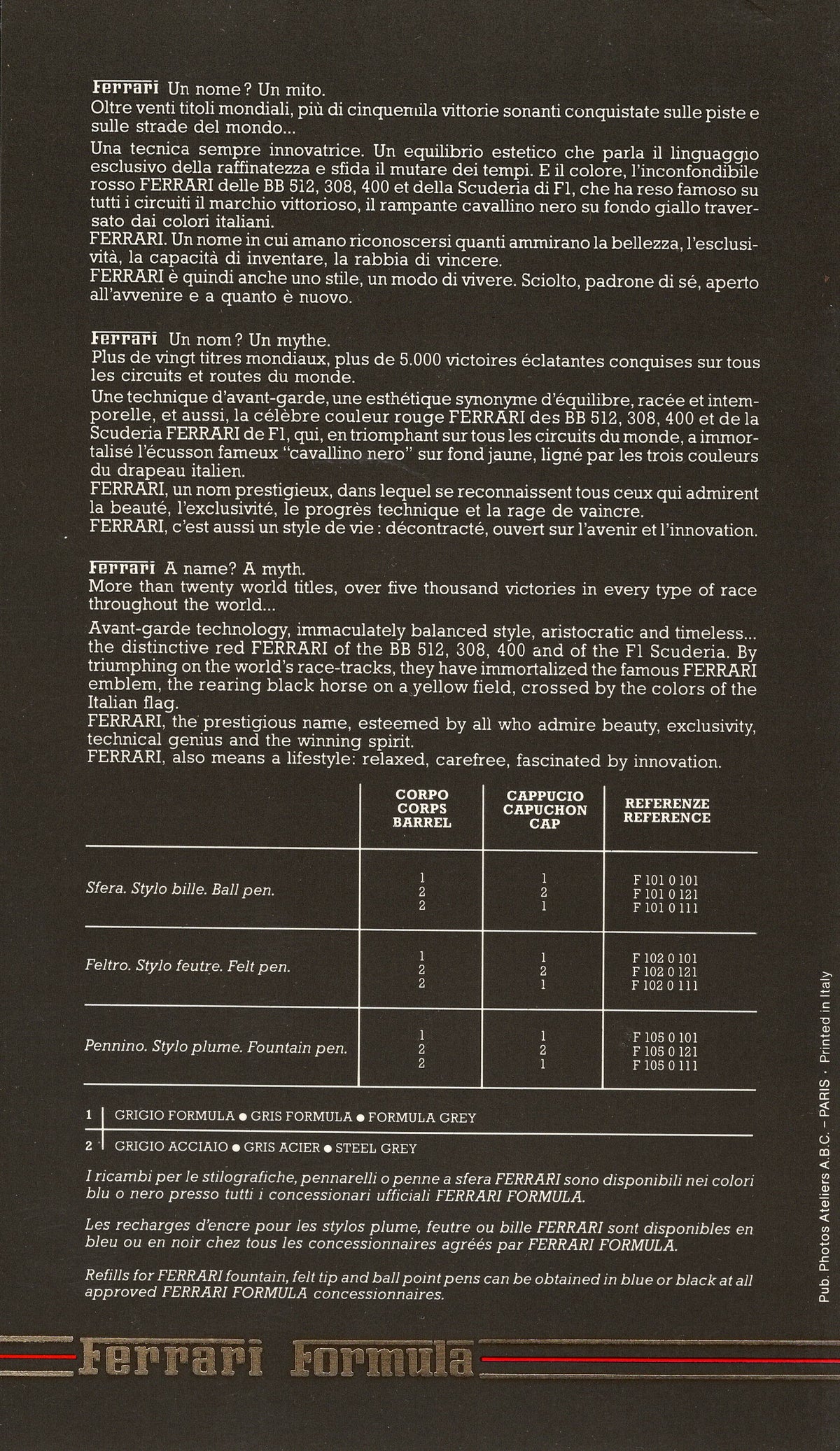 Ferrari Formula Pens Brochure