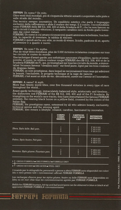 Ferrari Formula Pens Brochure