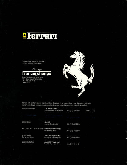 Ferrari Product Range 1985 Brochure, Garage Francorchamps (B)