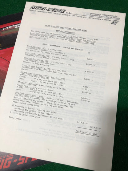 Ferrari Testarossai Koenig Specials Brochure