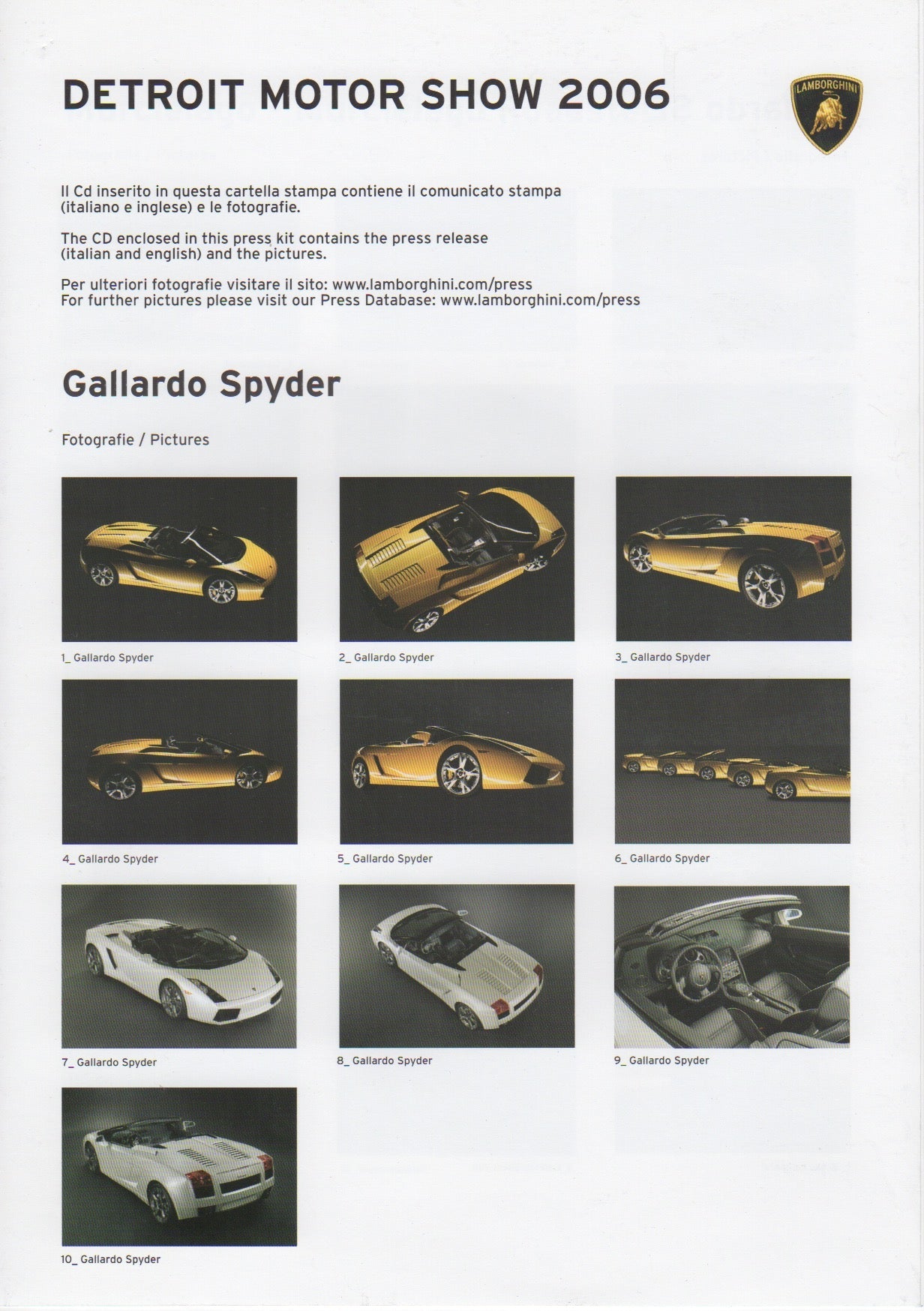 Lamborghini Press Kit 2006 Detroit - Gallardo & Miura Concept