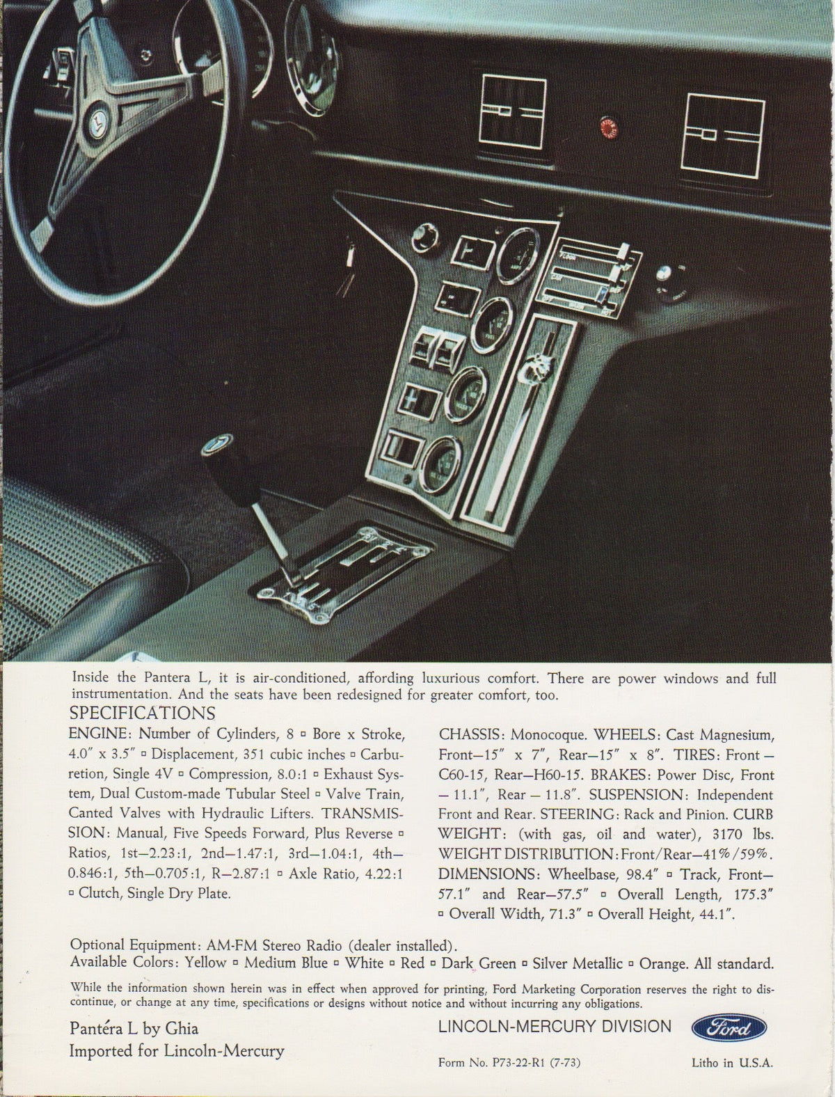 De Tomaso Pantera L Brochure