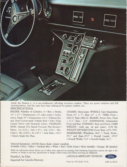 De Tomaso Pantera L Brochure
