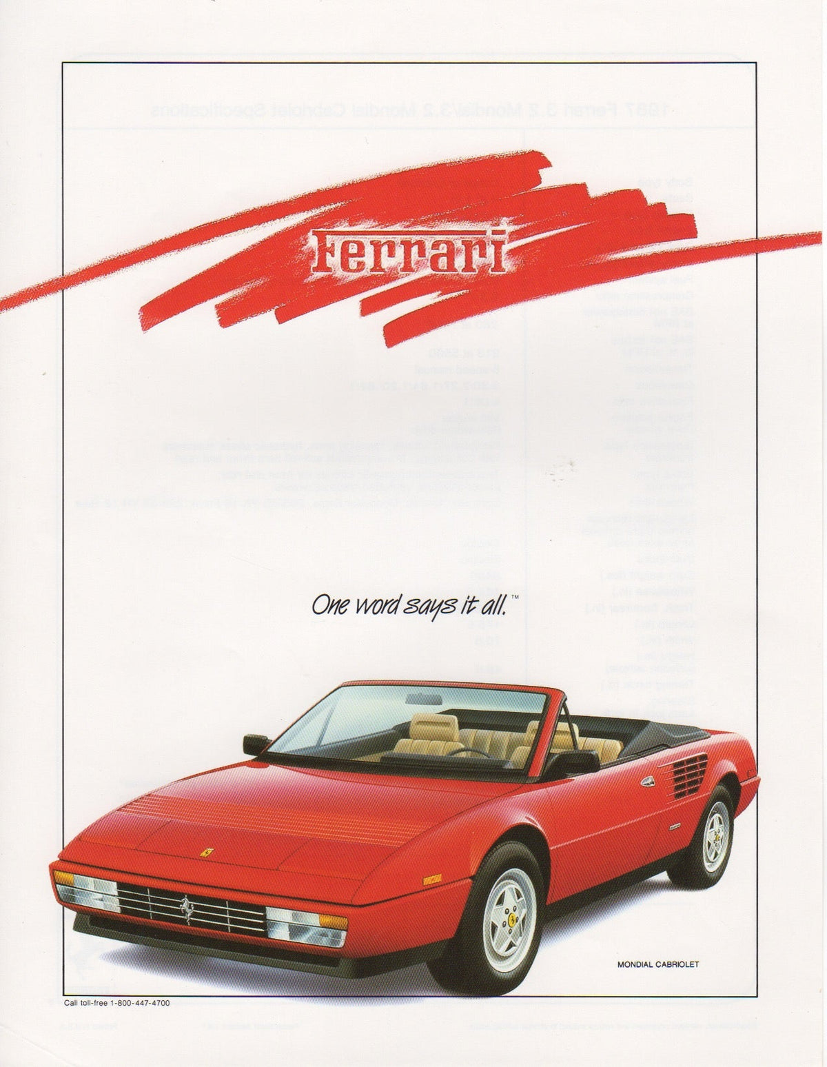Ferrari Mondial 3.2 and Cabriolet Specifications Brochure
